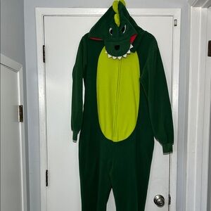 Silver Lilly Green Dinosaur Trex Reptile Onesie Pajama Costume Coplay Adult L
